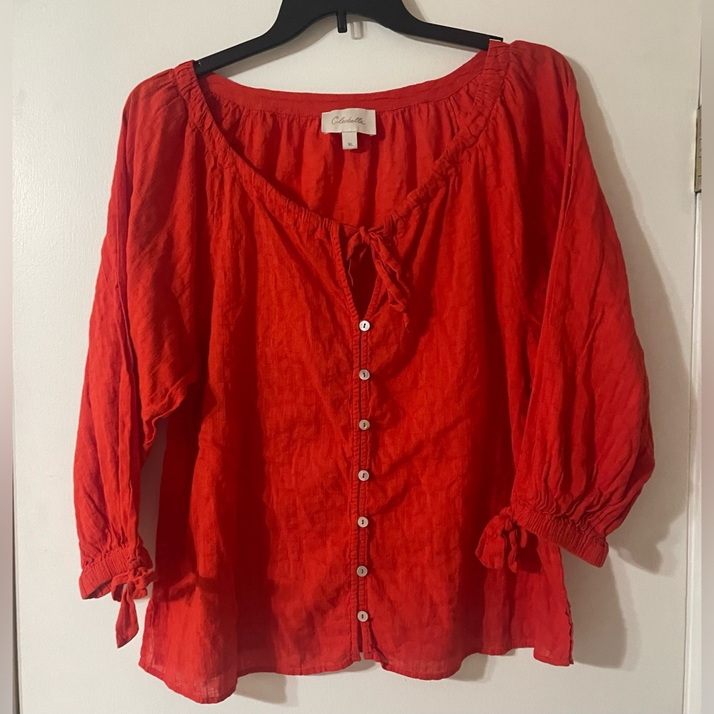 Cleobella Boho Flowy 100% Organic Cotton Rylan Top Orange Cherry XL Sustainable